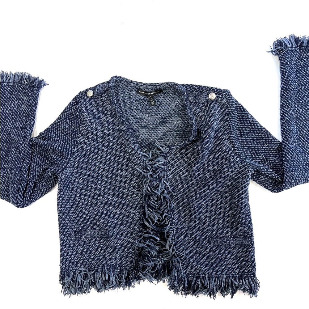 White House Black Market Blue Fringe sweater blazer size large